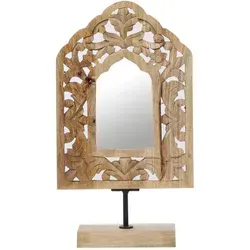 Marrakesch Orient & Mediterran Interior Schminkspiegel aus Holz Akaash -1- - Schminkspiegel aus hochwertigem Akaash-Holz, stilvolle Boho Deko für jedes Bad oder Schlafzimmer, handgefertigt und einzigartig.