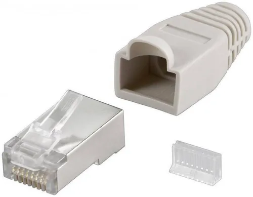 Goobay 68746 RJ45 Stecker - CAT 5e STP Geschirmt mit Knickschutztülle, ideal für störungsfreie Netzwerkverbindungen in Grau