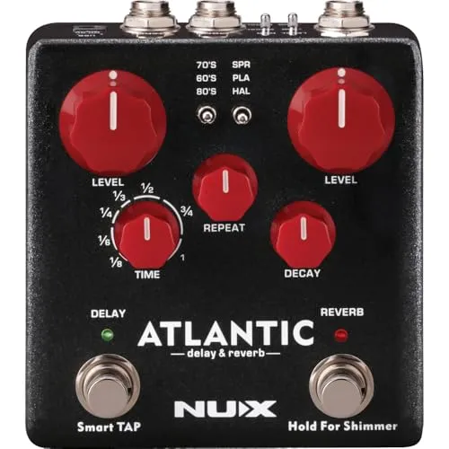 Nux NDR-5 Atlantic Delay und Reverb Pedal, Core Image Technology (Smart-TAP-Funktion, 3 Delay-Effekte, TRS-Eingang, Stereo-Ausgang, USB-Anschluss für Firmware-Updates, 9 V DC Netzteil), Schwarz