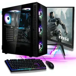 Meinpc AMD Ryzen 7 Set Gaming-PC-Komplettsystem - PC-Systeme mit AMD Ryzen 7 5700G, 32 GB RAM und 500 GB SSD für beeindruckende Gaming-Leistung, inklusive 27" Monitor und stylischem RGB-Gehäuse.