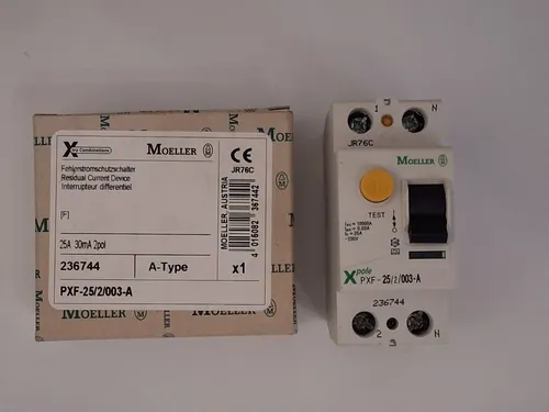 Eaton 236744 Fi-Schutzschalter 2-polig 25A 30mA PXF-25 - Automatische Wiedereinschaltung, geeignet für den Einsatz im Freien bis -25°C