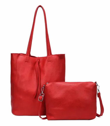 ITALYSHOP24 Schultertasche SET 2in1 Damen Tasche Umhängetasche XXL Shopper, Leichtgewicht Hobo + Crossbody Bag / Schmucktasche, Rot