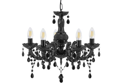 Marie Therese Kronleuchter 5-flammig schwarz - Elegante Pendelleuchte für große Räume, mit 5 Leuchten und luxuriösem Design aus Acrylglas, perfekt für ein glamouröses Ambiente in Wohnräumen, Schlafzimmern oder Fluren.