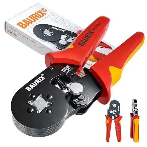 BAURIX® Crimpzange – Selbsteinstellende Aderendhülsenzange für 0,25–10 mm² - Crimpzangen für Elektroinstallation mit gleichmäßiger Quadrat-Verpressung für bombenfeste Verbindungen. Ideal für Heimwerker und Profis, ergonomisch und rutschfest für komfortables Arbeiten.