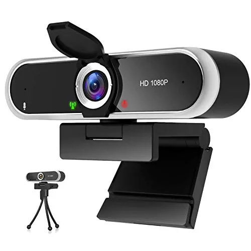 NIVEOLI Webcam 1080P mit Mikrofon und Web cam Abdeckung, Stativ, Plug & Play, mit automatischer Lichtkorrektur, für Laptop, PC, Desktop, für Live-Streaming, Videoanruf, Konferenz