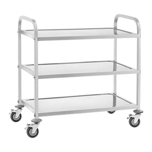 Royal-Catering Servierwagen RCSW-6.2 aus Edelstahl - Küchenwagen mit 3 Etagen und einer Gesamttragkraft von 150 kg. Ideal für Gastronomie und Catering, hygienisch und leicht zu reinigen.