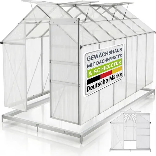JUSKYS® Aluminium Gewächshaus 7,2 m² mit Fundament und 4 Dachfenstern - Optimal für Hobbygärtner: Das Aluminium Gewächshaus bietet mit 4 Dachfenstern und robustem Fundament ideale Bedingungen für Ihre Pflanzen. Perfekt zur Anzucht von Gemüse und Kräutern.