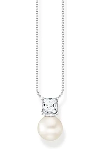 Thomas Sabo Damen Kette Perle mit weißem Stein silber, aus 925er Sterlingsilber, Süßwasserzuchtperle und weißer Zirkonia, Länge 45cm, KE2163-167-14-L45V