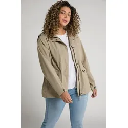 Ulla Popken Wasserdichte Funktionsjacke mit Stehkragen - Beige/gelbe Funktionsjacke in Größe 46/48, ideal für Outdoor-Aktivitäten, bietet optimalen Wetterschutz und ist maschinenwaschbar.