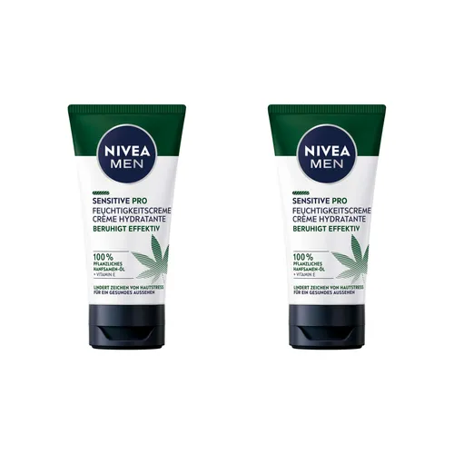 Nivea Feuchtigkeitscreme MEN Sensitive Pro Hemp Hanfsamen-Öl Vegan 24h 2 x 75ml, 2-tlg., 100% pflanzliches Hanfsamen-Öl + Vitamin E