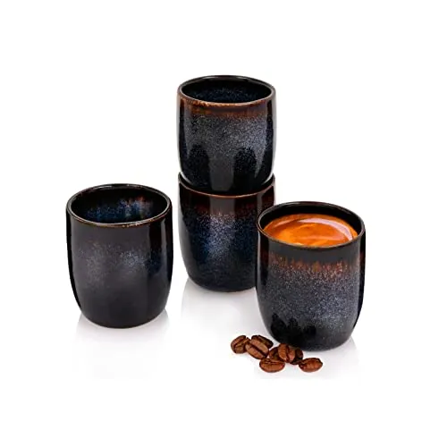 Sänger Espressobecher Tokio 4 tgl, Handmade Steingut Set für 4 Personen - Thermobehälter: 4-teiliges handmade Espressobecher Set aus hitzebeständigem Steingut, spülmaschinenfest und mit einzigartigem Charm durch individuelle Farbabweichungen.