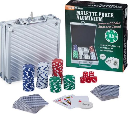 Pokerkoffer Pokerset mit abschließbarem Aluminium-Koffer - Poker & klassische Kartensets - Ideal für bis zu 10 Spieler, sicher und stilvoll im abschließbaren Aluminium-Koffer!