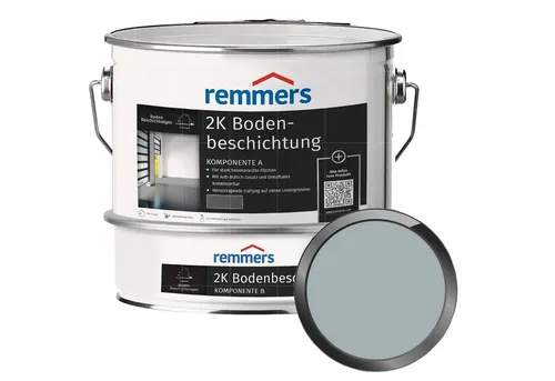 Remmers 2K Bodenbeschichtung, silbergrau, seidenglänzend, 5 kg - Betonfarbe für stark beanspruchte Flächen, bietet hervorragende Haftung und ist ideal für Werkstätten und Büroräume. Made in Germany.