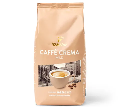 Tchibo Caffè Crema Mild - 1 kg Ganze Bohne - Kaffeebohnen mit intensivem Geschmack und samtiger Crema, ideal für Kaffeevollautomaten. Perfekt für alle, die eine ausgewogene und milde Kaffeegenuss suchen.