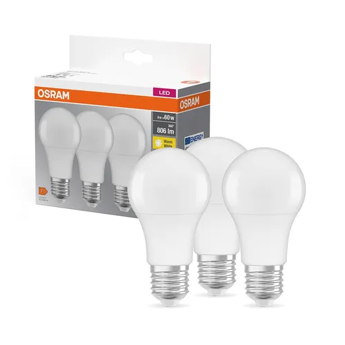 Osram LED Leuchtmittel Birne A60 8,5W=60W E27 matt 806lm warmweiß 2700K 200° 3 x