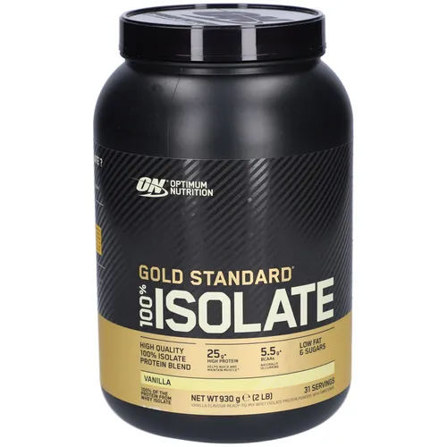 Optimum Nutrition Gold Standard 100% Whey Protein - Vanille, 31 Portionen - Sportnahrung mit 25 g hochwertigem Molkenproteinisolat pro Portion, ideal für Muskelaufbau und Erhalt, mit wenig Zucker und Fett.
