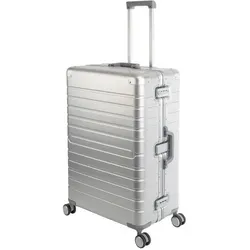 Travelhouse Hartschalen-Trolley Oslo - 4 Rollen Aluminium Hartschale Silber - Koffer mit 360° Leichtlaufrollen und TSA-Schloss, ideal für sicheres Reisen. Hochwertige, wasserabweisende Aluminium-Hartschale schützt Ihr Gepäck.