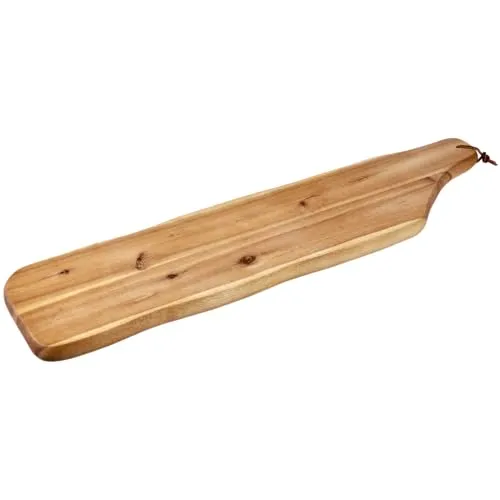 KESPER Akazienholz Schneide- und Servierbrett 71 x 17 cm - Hochwertiges Schneide- und Servierbrett aus FSC-zertifiziertem Akazienholz, 71 cm lang und 17 cm breit. Mit natürlicher Holzmaserung und praktischem Lederbändchen. Ideal für den täglichen Gebrauch und professionelle Einsätze.