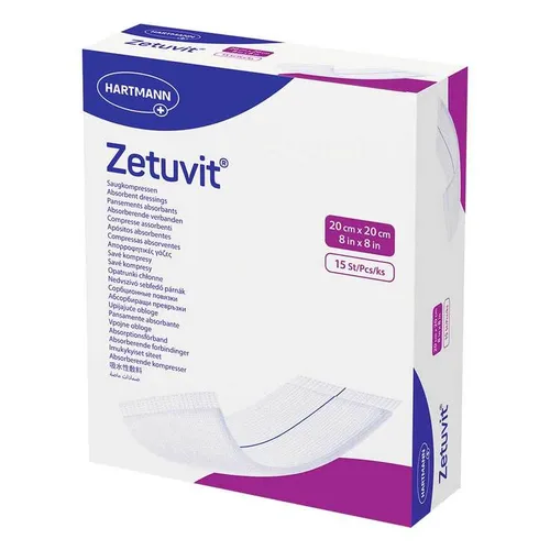 ZETUVIT Saugkompresse steril 20x20 cm - 15 St - Kälte- & Wärmekompressen zur Behandlung von Schmerzen & Fieber, hochabsorbierend und ideal für die Wundversorgung.