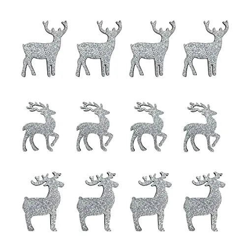 Oblique Unique® Holz Rentier Streudeko in Silber Glitzer Tisch Deko für Weihnachten Advent Weihnachtsdeko