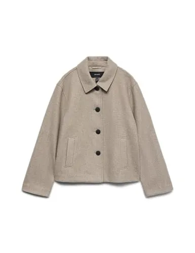 VERO MODA Damen Vmfortunemie Short Jacket Ga Noos, Moon Rock, l - Funktionsjacken, stilvolle kurze Jacke mit Reverskragen und Langarm, ideal für vielseitige Outfits und Übergangszeiten.