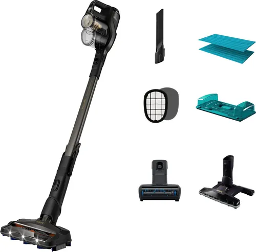 Philips XC8347/01 SpeedPro Max Aqua Plus - Kabelloser Akku-Handstaubsauger mit Wischfunktion, lange Laufzeit von bis zu 80 Minuten und beutellosem Design für einfache Reinigung.