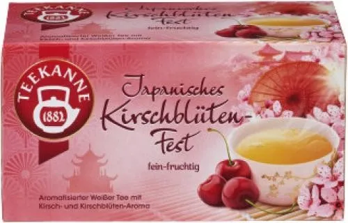 Teekanne Japanisches Kirschblüten-Fest Tee, 20 Teebeutel - Weißer Tee mit fruchtigem Kirsch- und Kirschblütenaroma, in hochwertigen Aromaschutzbeuteln. Ideal für eine entspannende Teepause.