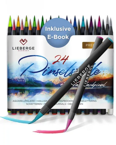 LIEBERGE Pinselstifte Premium-Set - 24 Aquarellfarben + 2 Wassertankpinsel - Malsets für kreative Köpfe – 24 intensive Farben ermöglichen atemberaubende Aquarell-Effekte und sind ideal für Anfänger und Profis!