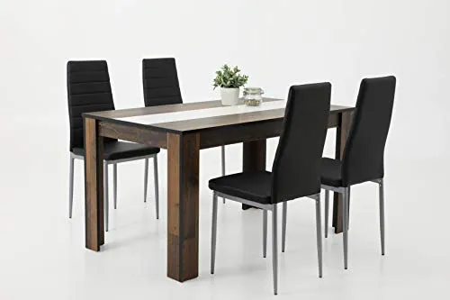 Essgruppe Helene IV - Tisch Oldwood mit Wendeeinlage und 4 Stühlen - 5-teiliges Esszimmer-Set mit praktischem Wendetisch in schwarz/weiß. Ideal für moderne Wohnräume, einfacher Aufbau und pflegeleichte Materialien.