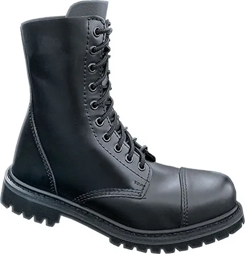 Brandit 10 Eyelet Stiefel - Schwarz, Größe 42 für Männer, 100% Echtleder mit Stahlkappe und robusten Sohlen für optimalen Schutz