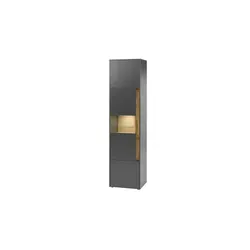 Vitrine 24 City Büroschrank 3-trg mit Glaseinsatz in Anthrazit und Wotan Eiche - Elegante Vitrine im Landhausstil, FSC-zertifiziert und rechts/links montierbar. Ideal für Arbeits- und Wohnräume. Maße: 200 cm hoch, 40 cm breit, 50 cm tief.