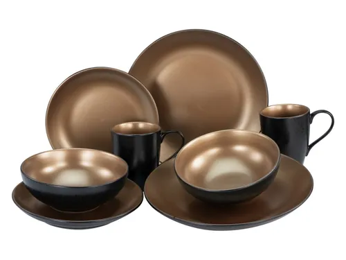 CreaTable Glamour Gold 8-tlg Kombiservice - Elegantes 8-teiliges Steinzeuggeschirr mit goldener Glanzglasur, spülmaschinen- und mikrowellengeeignet, ideal für stilvolle Tischdekoration und langlebigen Genuss.
