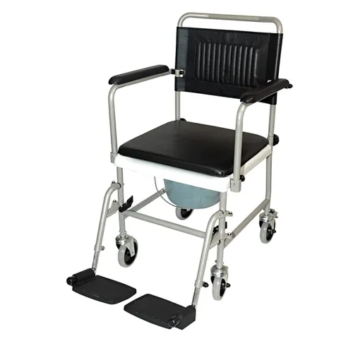 Toilettenrollstuhl TRS 130 - Komfortabel und stabil - Behinderten-Bedarf, ideal für sichere Transfers mit abschwenkbaren Armlehnen und einem Eimer mit Geruchsverschluss. Überfahrbar über das WC-Becken.