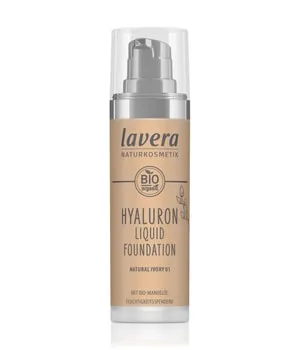 lavera Hyaluron Liquid Foundation Creme Foundation 30 ml Nr. 01 - Natural Ivory - Make-up für einen strahlenden Teint, mit natürlicher Hyaluronsäure und Bio-Mandelöl für optimale Feuchtigkeit und mittlere Deckkraft. Vegan, dermatologisch getestet und klimaneutral.