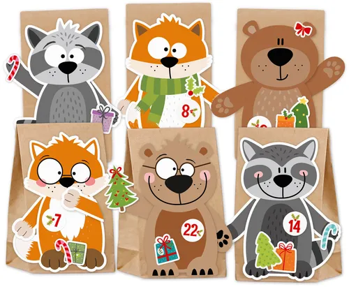 Adventskalender zum Befüllen "Waldtiere" DIY Komplettset inkl. Klebematerial