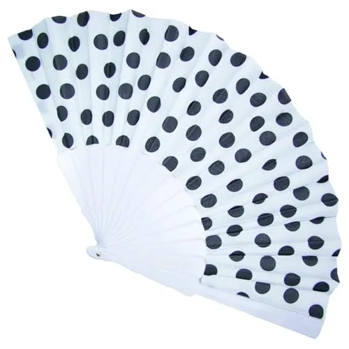 Funny Fashion Fifties Fächer mit Punkten | Weiß Schwarz - Handfächer Faltfächer Vintage Kostüm Zubehör Polka Dots 50er Jahre Outfit Sommerparty Festival Sommer Karneval