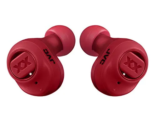 JVC HA-XC50T True Wireless Kopfhörer in Rot - Erlebe kraftvollen Bass mit den JVC HA-XC50T True Wireless Kopfhörern. Ideal für aktive Nutzer, bieten sie 14 Stunden Akkulaufzeit und sind nach IP55 wasserdicht, staubdicht und stoßfest. Perfekt für den Street-Style!