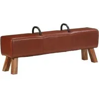 Vintage Turnbock Bank mit Griffen aus echtem Ziegenleder - Sitzbank im Landhausstil, aus robustem Akazienholz und echtem Ziegenleder, ideal für Wohnzimmer und gemütliche Akzente.