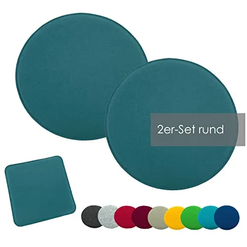 heimtexland ® 2er Pack Sitzkissen Filz Stuhlkissen Bodenkissen Polster Stuhlauflage Indoor Outdoor Kissen rund Typ631 Filzkissen Petrol 35x35 cm 2 Stück