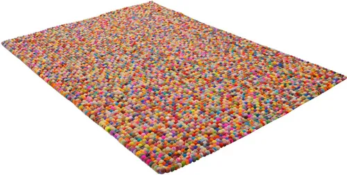 THEKO Wollteppich Felty 2.2 - Handgefertigter Filzkugel-Teppich - Kurzflor-Teppich aus 100% reiner Wolle, handgefertigt im Patchworkdesign, wärmeisolierend und hautfreundlich für eine gemütliche Wohnatmosphäre.