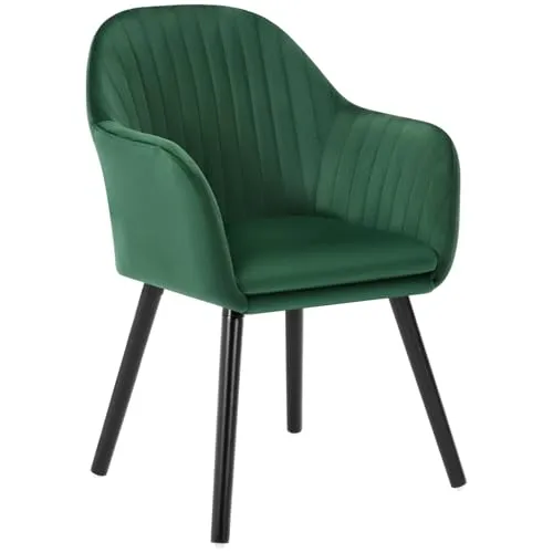 WOLTU Esszimmerstuhl Dunkelgrün mit Armlehne - Eleganter Esszimmerstuhl aus hochwertigem Samt, ergonomisch gestaltet mit Armlehnen für maximalen Komfort. Ideal für Esszimmer, Küche oder Home Office.