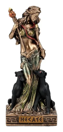 Figuren Shop GmbH Dekofigur Hekate Figur klein - Mondgöttin mit Hunden - Dekofigur Mythologie Vero