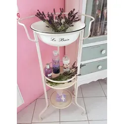 Ambiente Haus Beistelltisch Waschschüssel mit Stand - Weiß - Eleganter Beistelltisch im Landhausstil, ideal für kreative Einrichtungsideen. Mit einer Höhe von 85 cm und einer cremefarbenen Oberfläche bringt er Stil und Funktionalität in Ihr Zuhause.