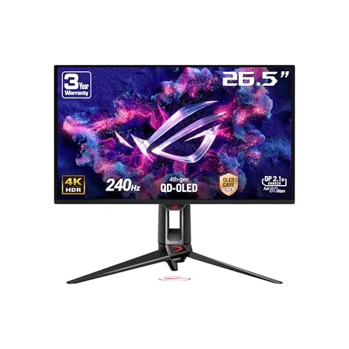 ASUS ROG Swift OLED PG27UCDM Monitor - 27-Zoll 4K Gaming-Monitor mit QD-OLED-Technologie und 240 Hz Bildwiederholrate für flüssige und gestochen scharfe Bilder. Integrierter Neo Proximity Sensor schützt vor Einbrennen.