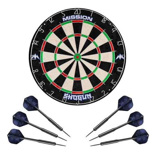 Mission Darts Shogun Dartscheibe Set | Endurance Round Wire Sisal Dartscheibe Set inkl 2 Sets Steeldarts