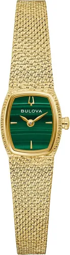 Bulova 97L184 Damenuhr Quarz - Goldfarben/Grün - Elegante Damenuhr mit grünem Zifferblatt und poliertem Edelstahlgehäuse. Das kratzfeste Saphirglas und das verstellbare Mesh-Armband sorgen für hohen Tragekomfort und Stil.