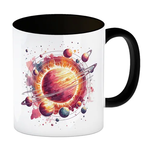 Sonnensystem Planeten Kaffeebecher in schwarz