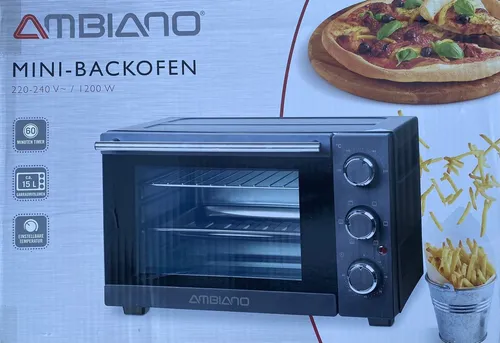 AMBIANO Mini Backofen 1200W - Mini-Backofen mit 15 L Garraum, Umluft und Timerfunktion – ideal für kleine Küchen und schnelle Snacks.