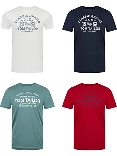 Tom Tailor Herren T-Shirt 4er Pack Regular Fit Blau XL - Herren-Shirts aus 100% Baumwolle, ideal für Sommer, Freizeit und Sport. Praktisches 4er Pack mit frischen Farben sorgt für Abwechslung im Kleiderschrank.