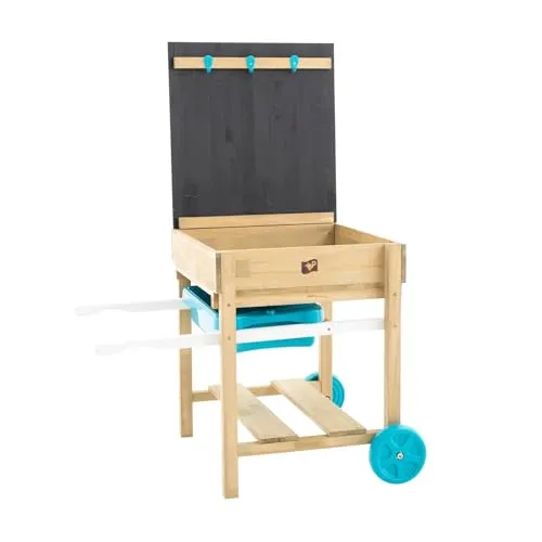 TP Toys Holz Matschtisch Fun | Natur | 81x65x63 cm - Sandkasten aus FSC®-zertifiziertem Kiefernholz mit ausziehbarem Waschbecken und abnehmbarer Kreidetafel für kreativen Spielspaß im Freien – ideal für Kinder ab 3 Jahren!